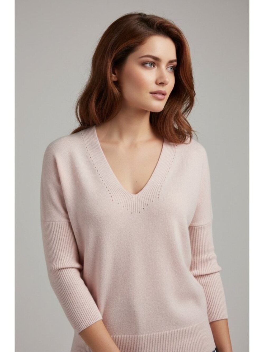Haven Well Within 100% Cashmere V Neck Sweater Small Pale Pink Relaxed Fit